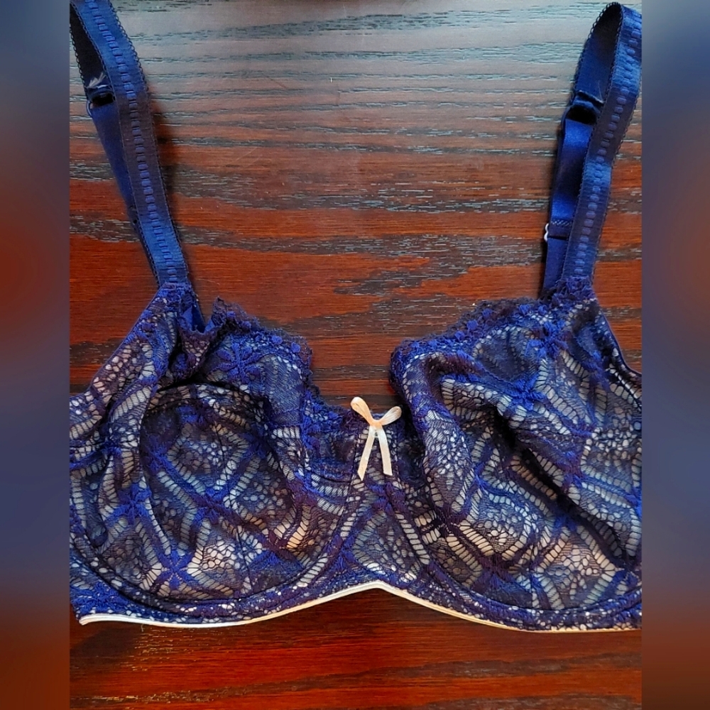 Secret Possessions Navy lace unlined underwire bra Sz 34DD